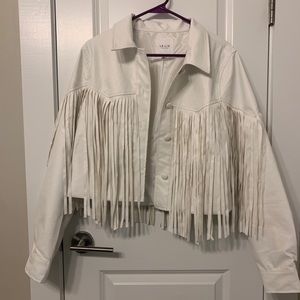 White fringe faux leather jacket